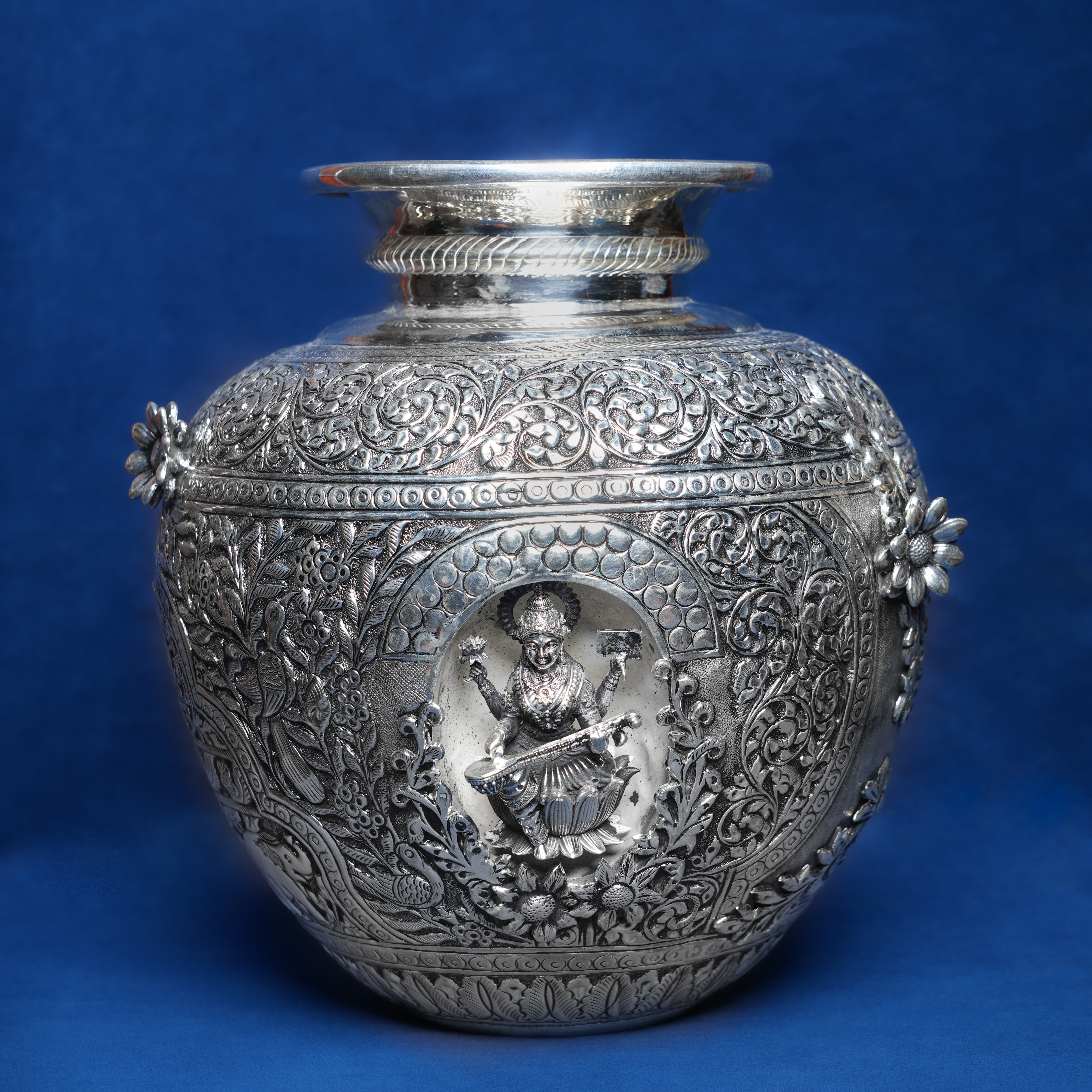 ANTIQUE SILVER KALASH WITH GOD FIGURE DESIGN