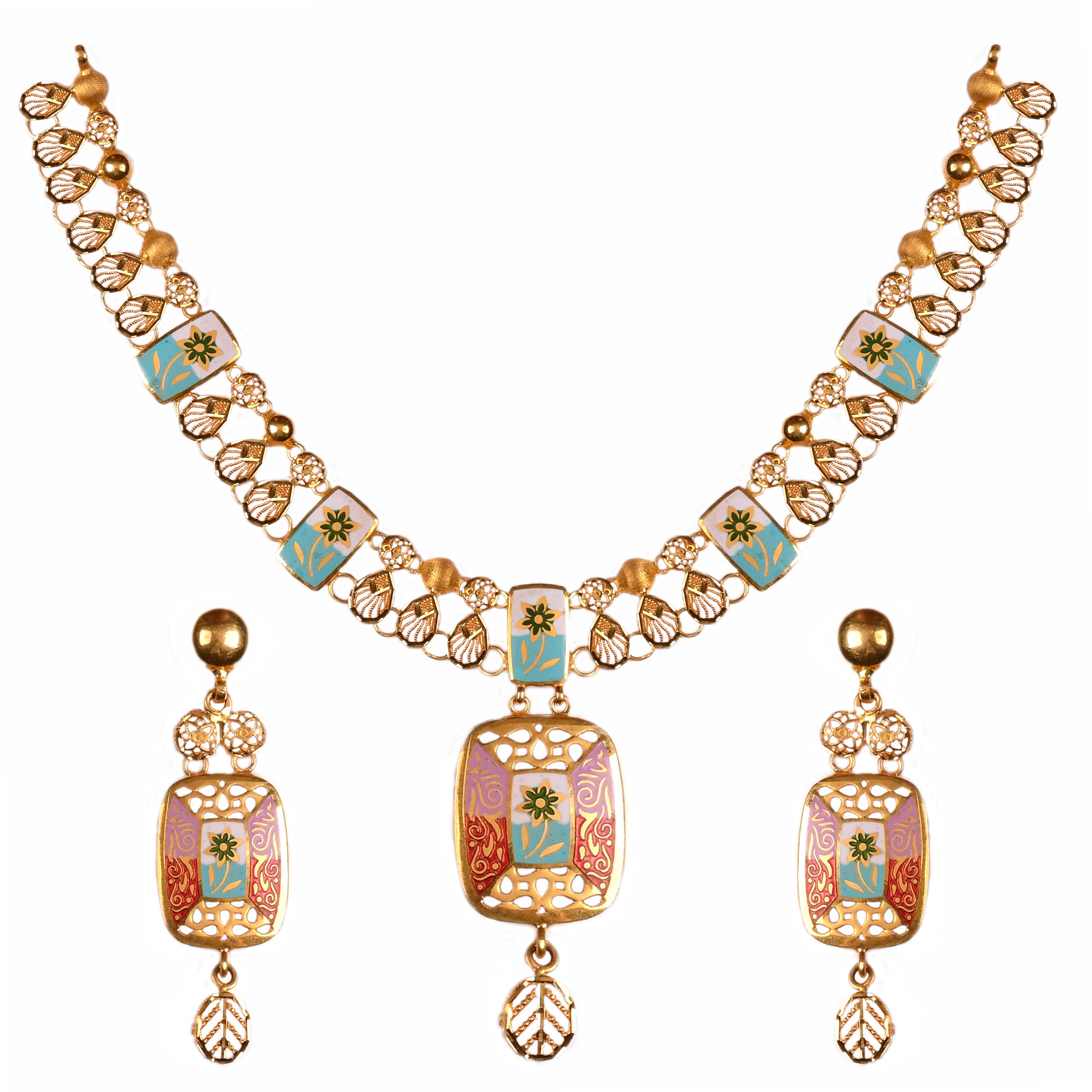 Hira Panna 22k Gold Necklace & Earrings For Party & Wedding Wear
