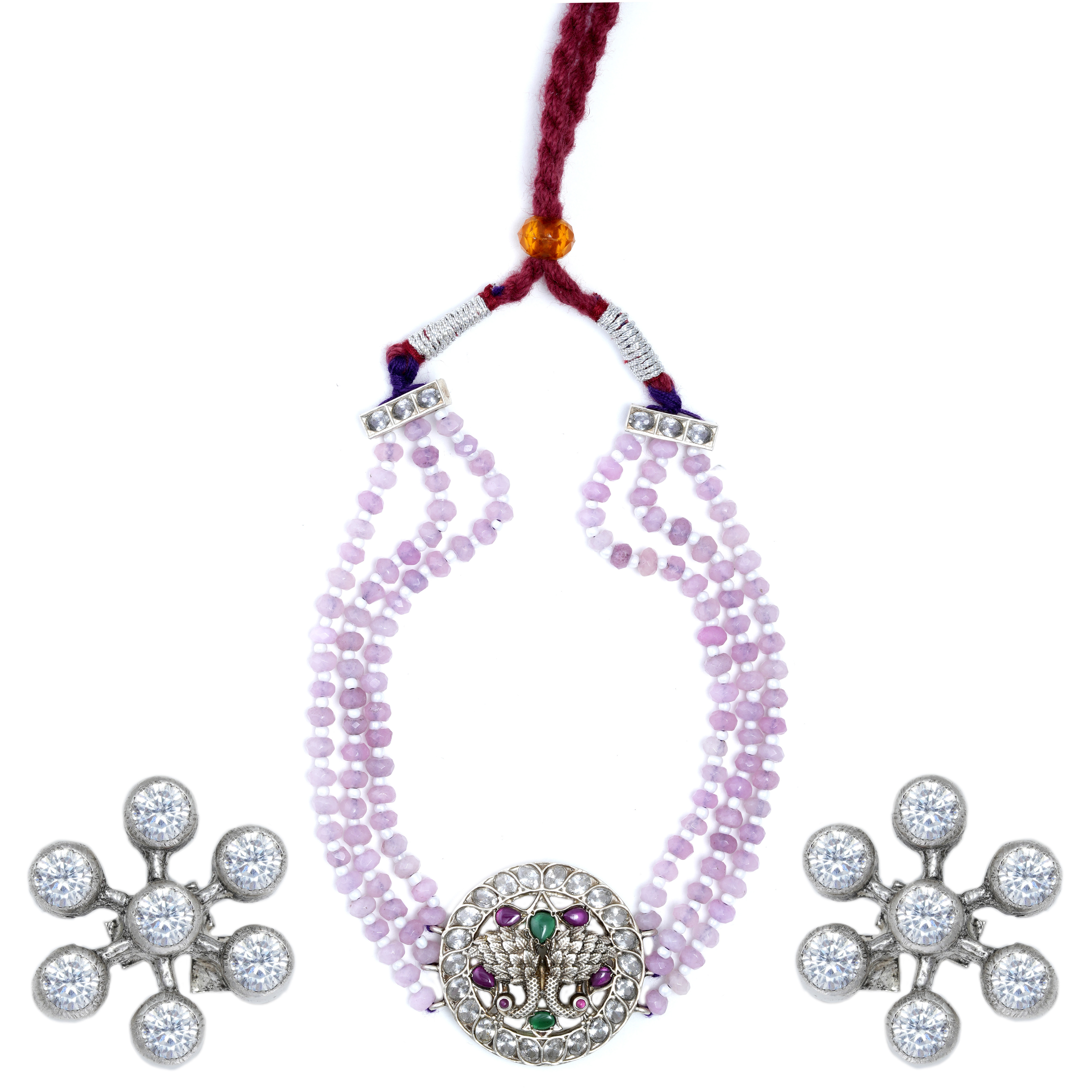 Hira Panna Silver Necklace Set for Women & Girls (92.5)