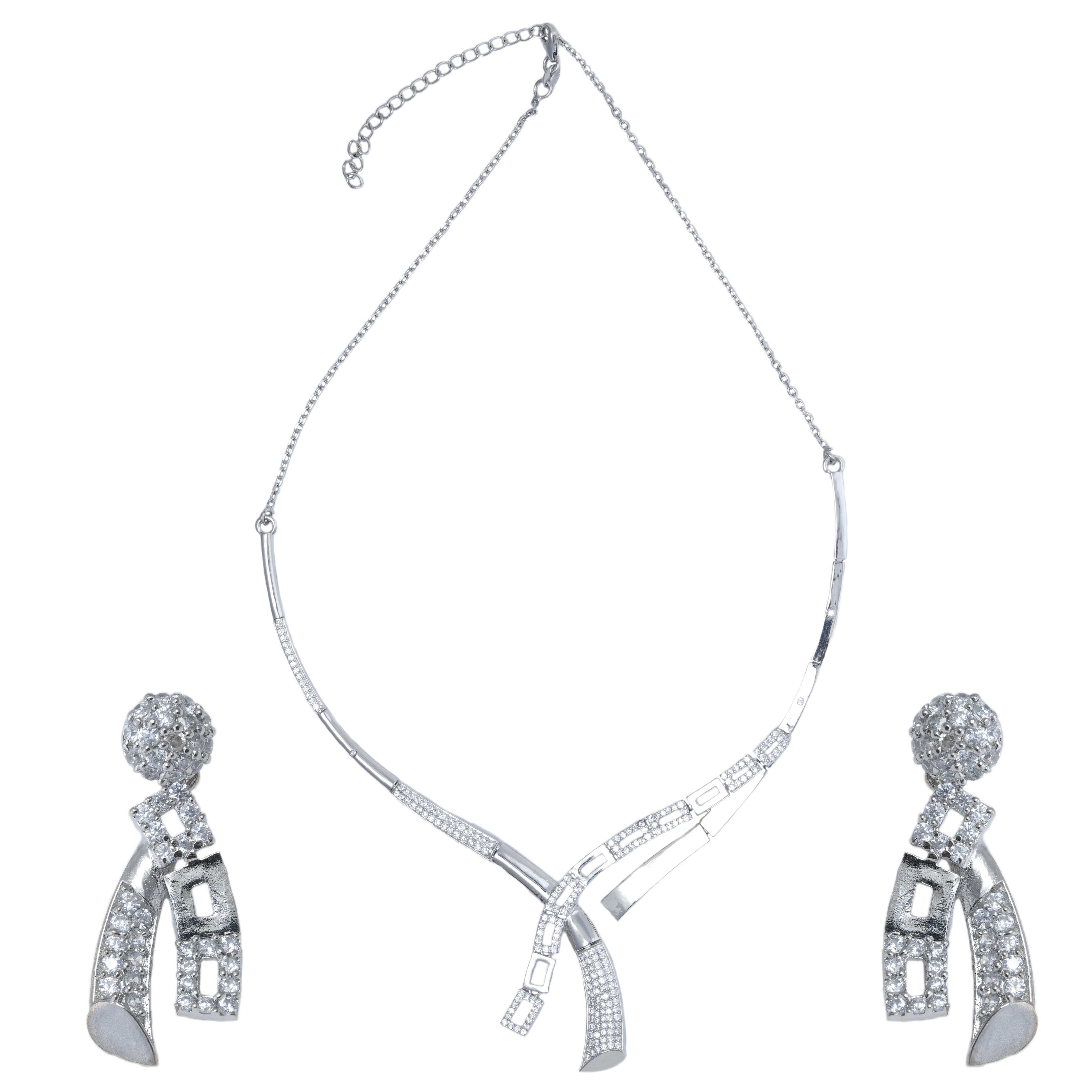 Hira Panna Silver Necklace Set for Women & Girls (92.5)