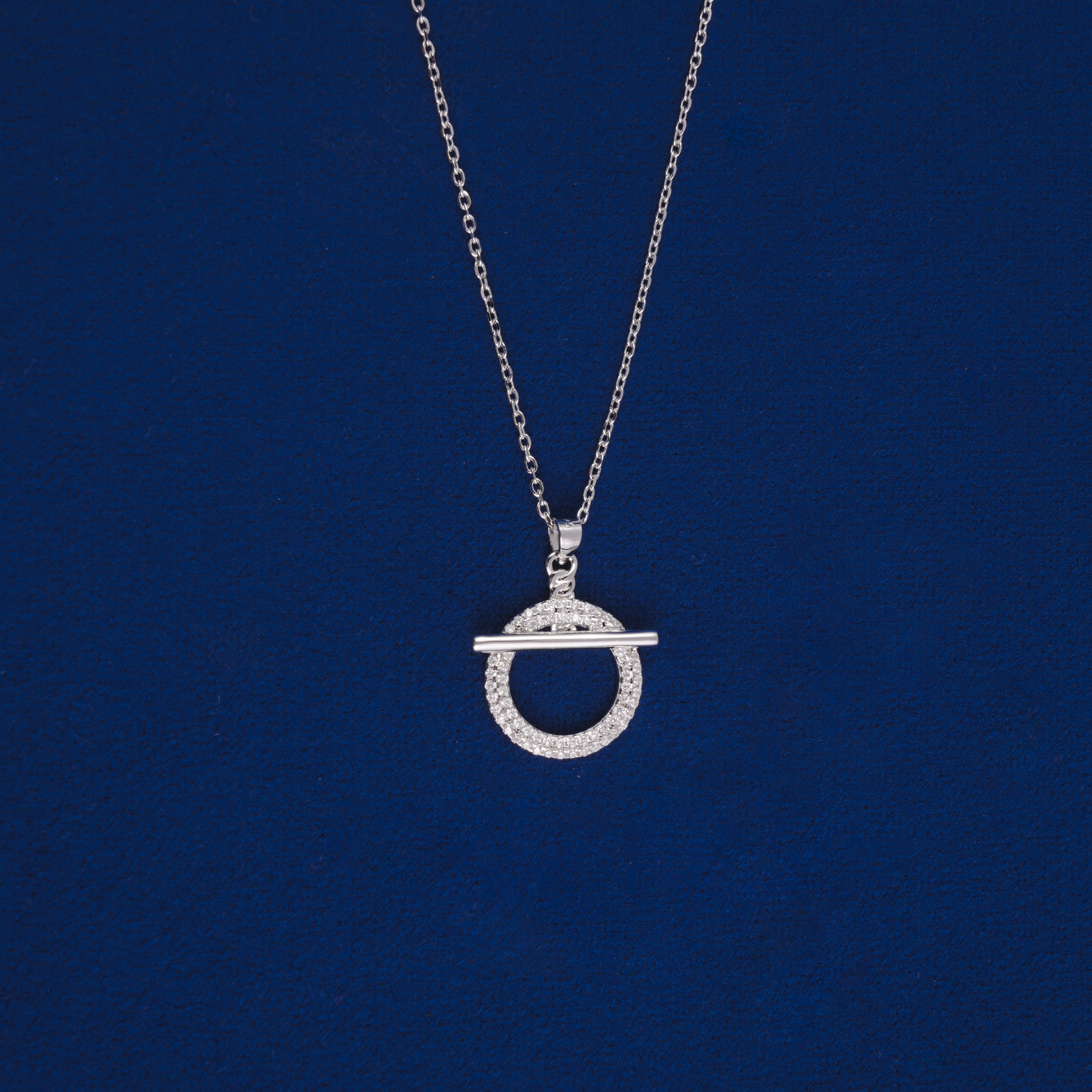 MINIMALIST STERLING SILVER PAVE RING AND BAR PENDANT CHAIN
