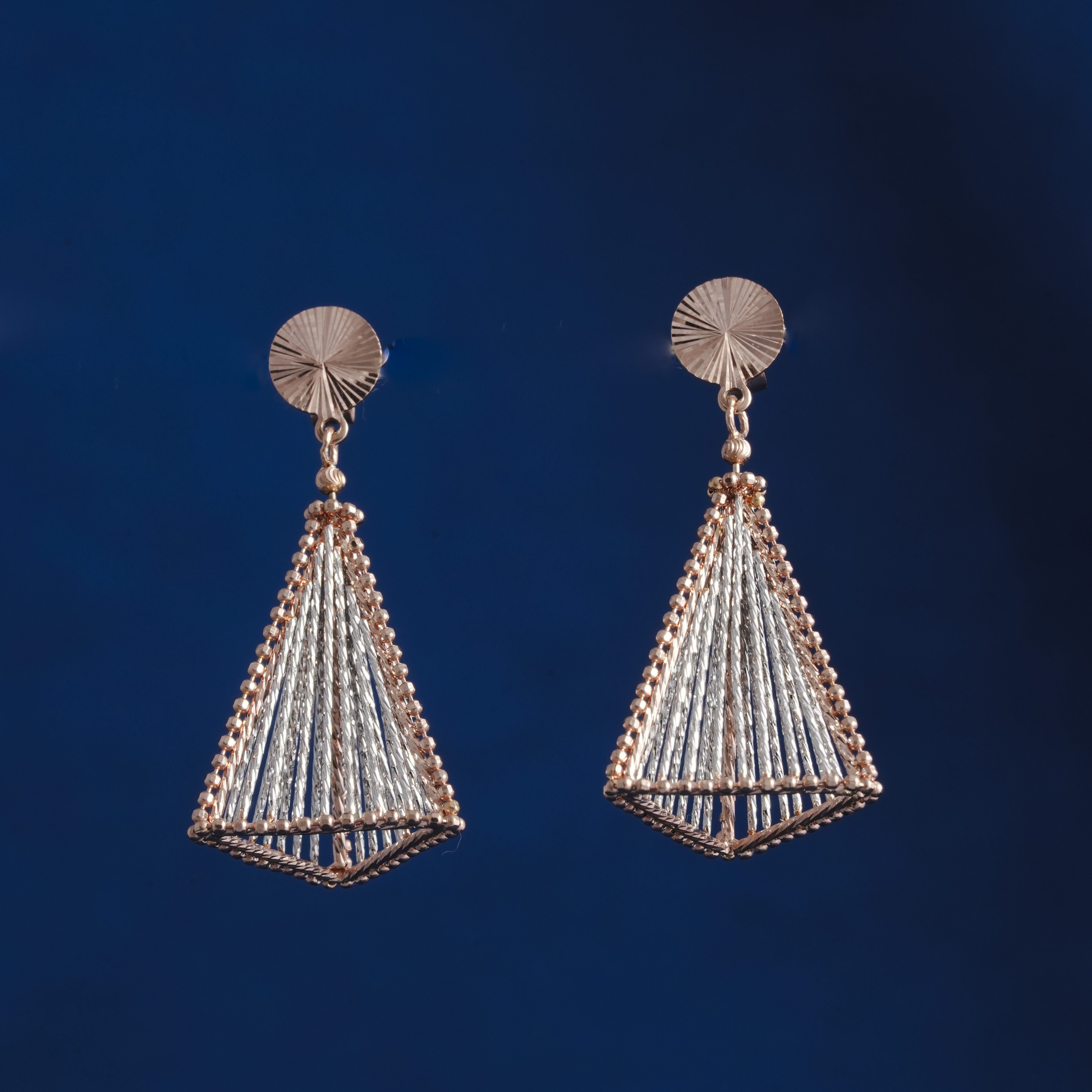 ELEGANT ROSE GOLD ITALIAN CONE DROP EARRINGS