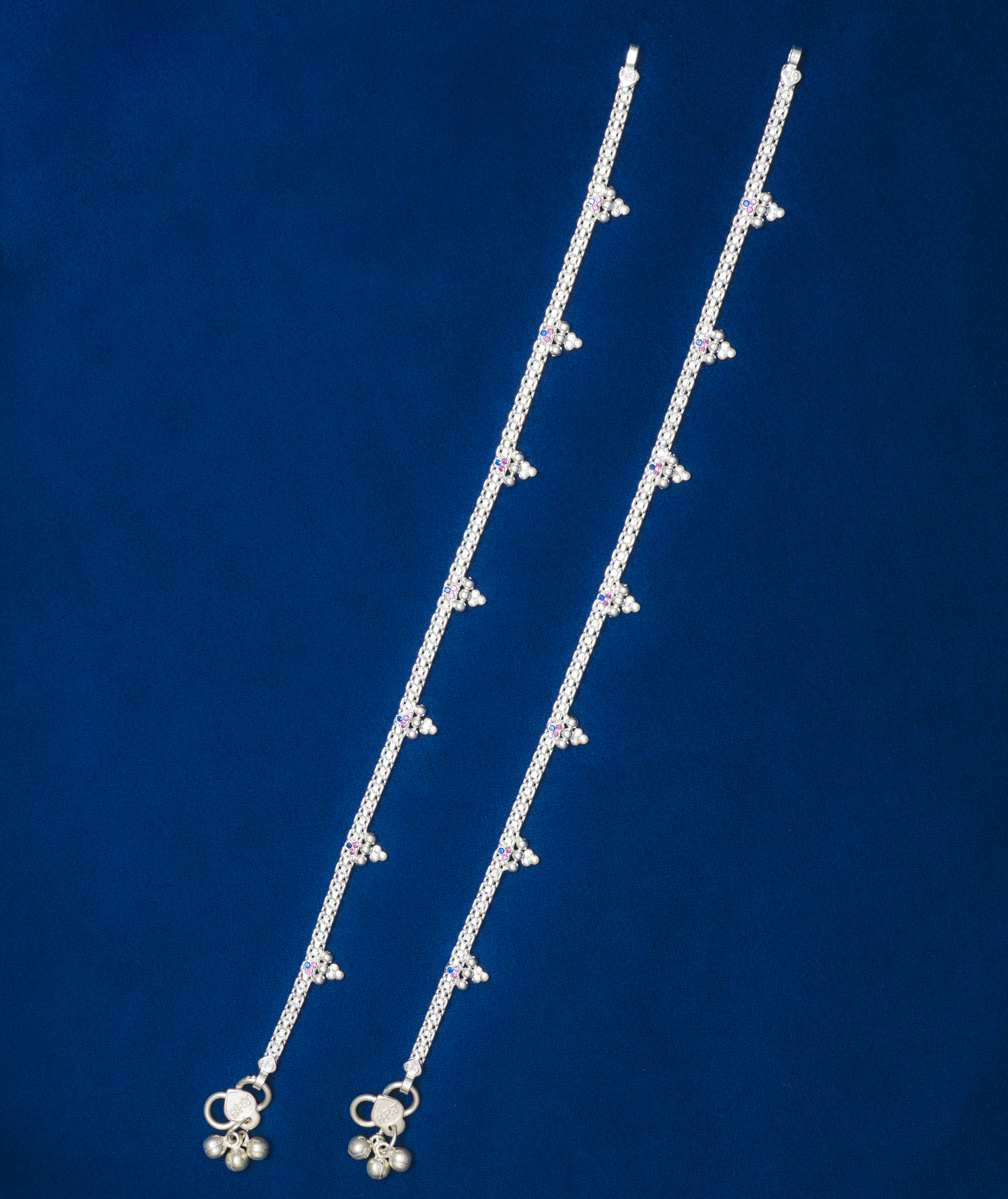 TRADITIONAL SILVER PAYAL WITH PINK STONE AND GHUNGHROO DESIGN