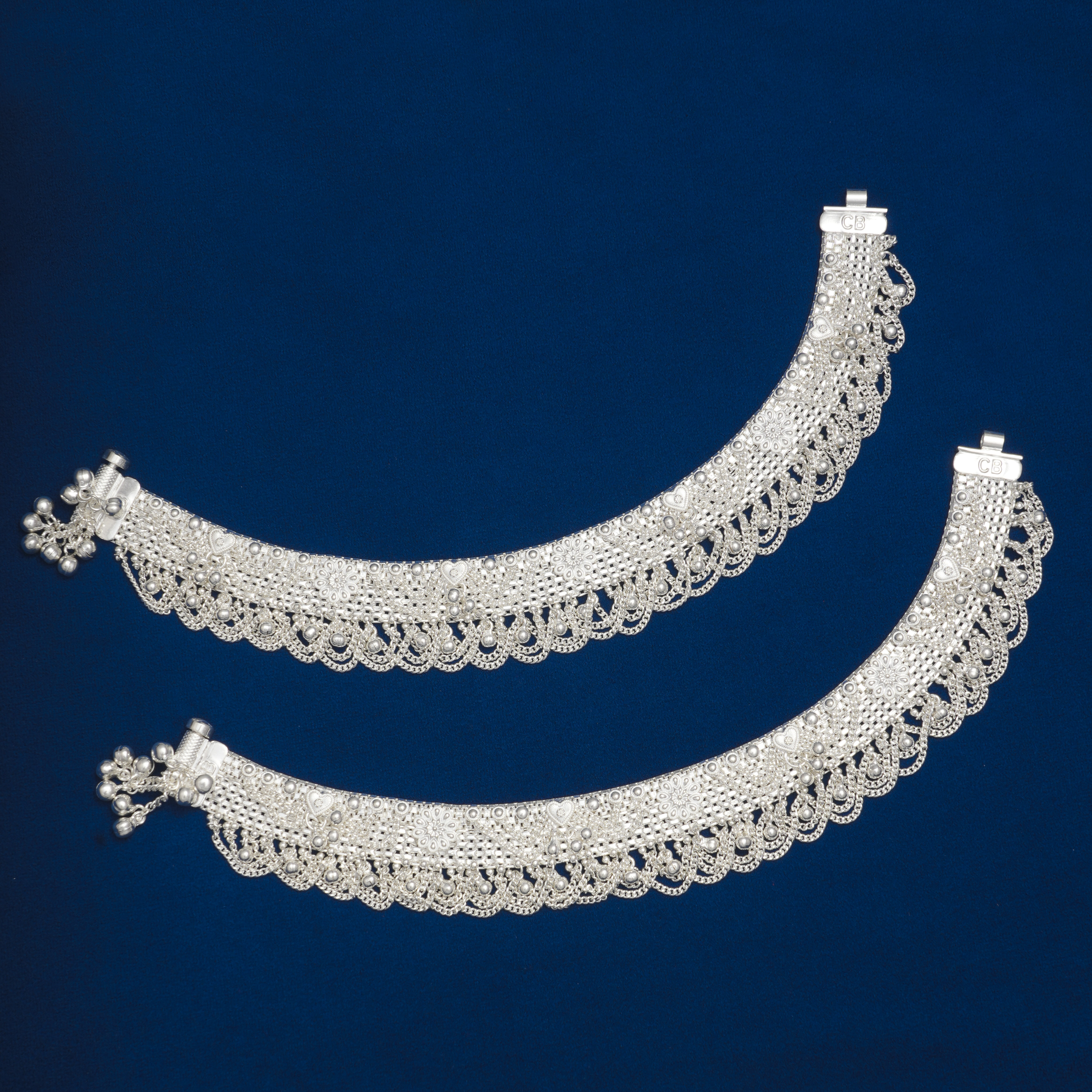 TRADITIONAL SILVER PAYAL WITH INTRICATE FILIGREE AND PEARL DETAILING