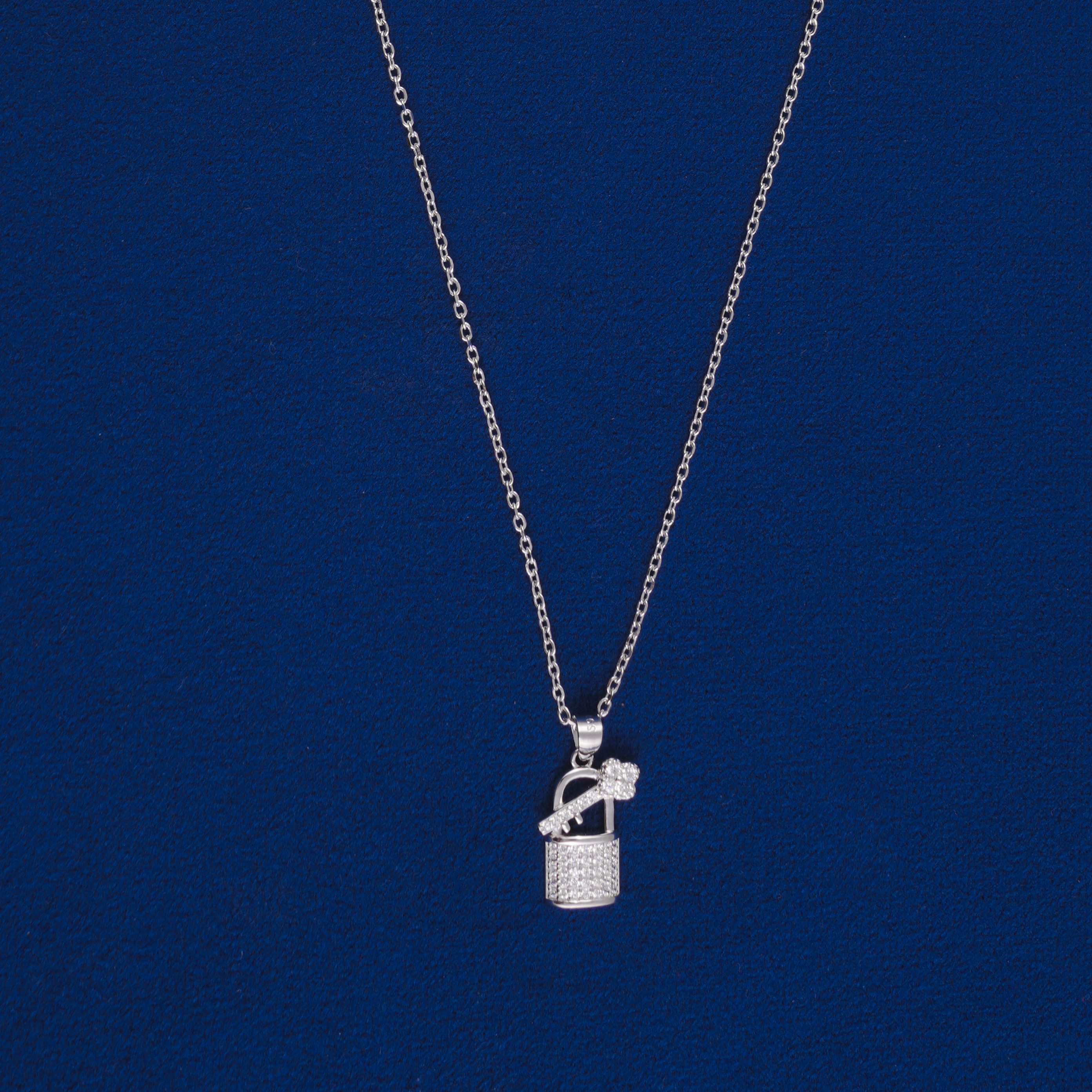 DAINTY STERLING SILVER PADLOCK AND KEY PENDANT CHAIN